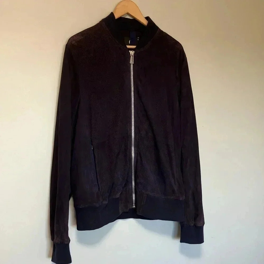 Paul Smith purple eggplant perforated goat suede leather bomber jacket - Picture 2 of 10